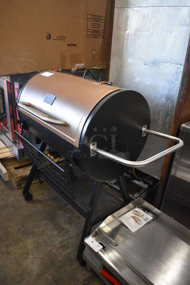 Backyard Pro PL2030 Metal Floor Style Outdoor Portable Wood-Fire Pellet Grill and Smoker Grill on Commercial Casters. Used a Few Times at Trade Show. 54x24x45. Tested and Working! - Image 3 of 10