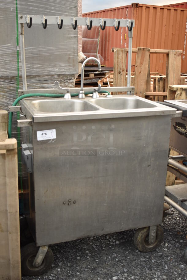 Stainless Steel Commercial Portable 2 Bay Sink w/ Faucet and Handles on Commercial Casters. 45x25x62 - Image 2 of 7
