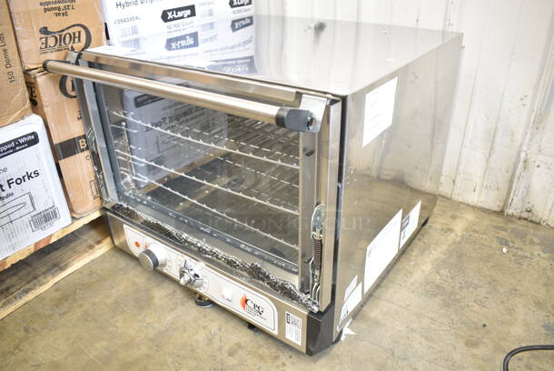 BRAND NEW SCRATCH AND DENT! Cooking Performance Group CPG 351COHT3A Stainless Steel Commercial Electric Thermostatic Countertop 3 Tray Half Size Convection Oven with Steam Injection. See Pictures For Broken Glass. 120 Volts, 1 Phase. Tested and Working! - Image 3 of 6