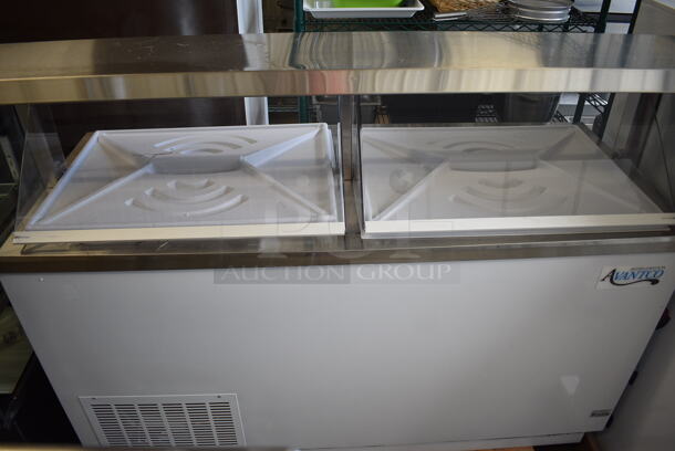 BRAND NEW SCRATCH AND DENT! Avantco 178CPW68HC Deluxe 12 Tub White Ice Cream Dipping Cabinet. Missing Front Glass. 115 Volt 1 Phase. Tested and Working!