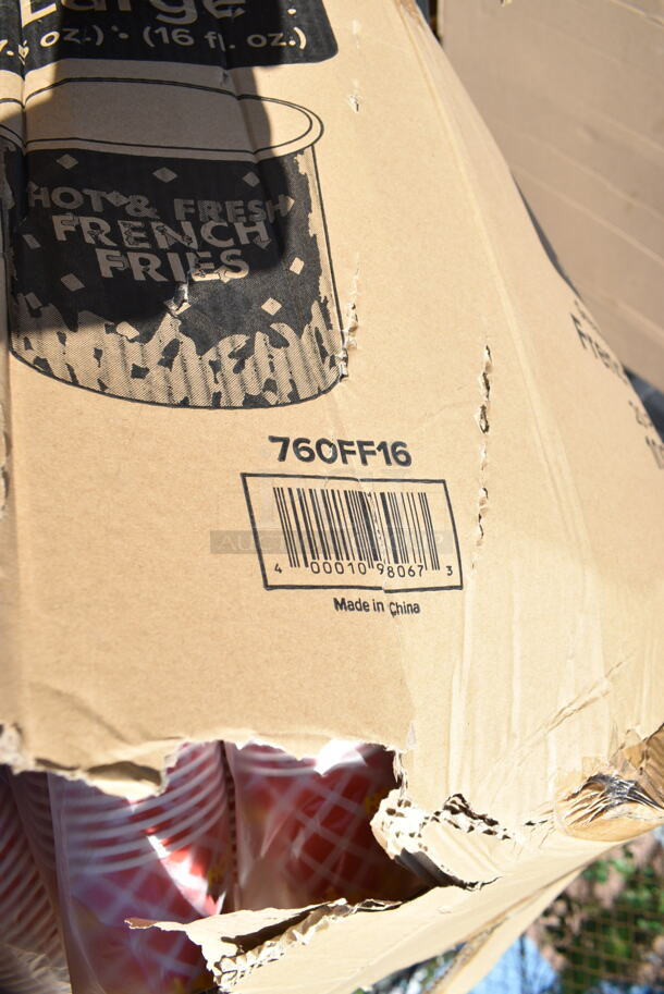PALLET LOT of 20 BRAND NEW Boxes Including 760FF16 Choice 16 oz. French Fry Cup - 1000/Case, 394345XL Noble NexGen Powder-Free Disposable Black Hybrid 3 Mil Thick Gloves - 1000/Case, 485COLWNEON Choice 8 1/2" Colossal Neon Wrapped Straw - 1600/Case, 5013036HVY Lavex Hercules 20-30 Gallon 2 Mil 30" x 36" Low Density Heavy-Duty Black Can Liner / Trash Bag - 100/Case. 20 Times Your Bid!  - Image 2 of 12