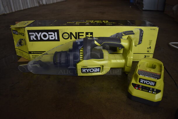 IN ORIGINAL BOX! Ryobi Handheld Battery Powered Vacuum w/ Charger. Missing Battery Pack. 16x6x6 - Image 1 of 5