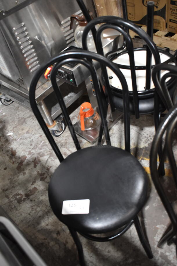 6 Black Metal Dining Height Chairs w/ Black Seat Cushion. 6 Times Your Bid! - Image 8 of 9
