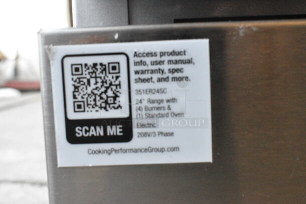 BRAND NEW SCRATCH AND DENT! Cooking Performance Group CPG 351ER24SC Stainless Steel Commercial 24" 4-Burner Electric Range with Space Saver Oven. 208 Volts, 3 Phase. - Image 10 of 10
