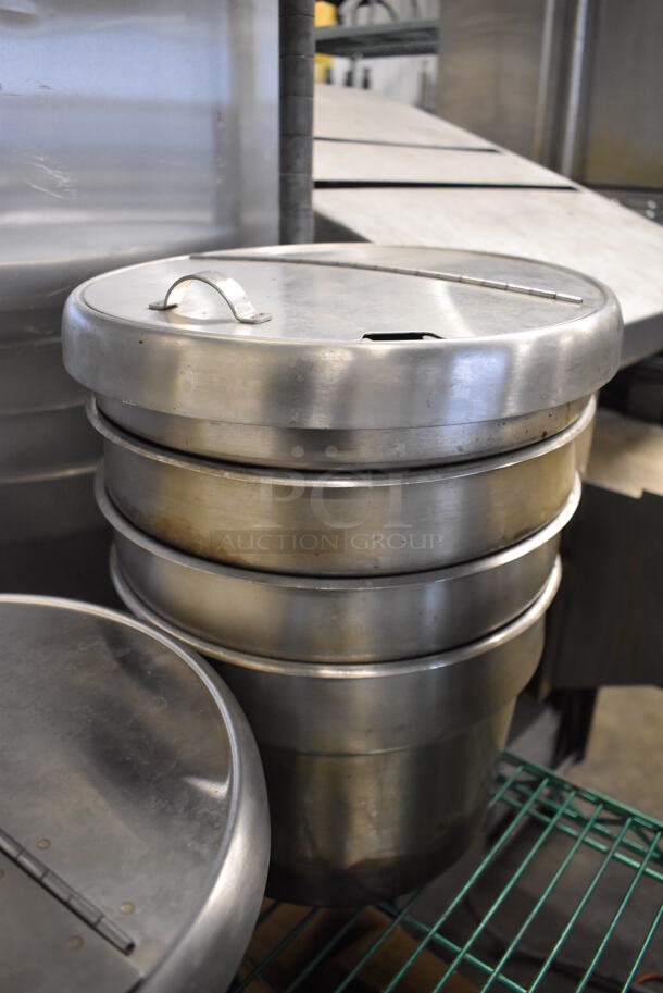 5 Stainless Steel Cylindrical Drop In Bins w/ 2 Lids. 11.5x11.5x8. 5 Times Your Bid! - Image 3 of 3