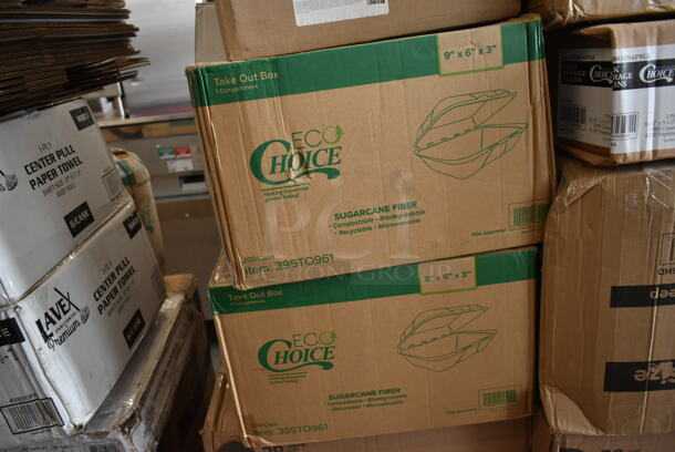 PALLET LOT of 35 BRAND NEW Boxes Including 2 Box 130SERVPIEBK Visions 10" Black Disposable Plastic Pie Server - 72/Case, Vollrath 20369 1/3 Size x 6" D Steam Table / Food Pan, 2 Box 395TO961 EcoChoice 9" x 6" x 3" Compostable Sugarcane / Bagasse 1 Compartment Take-Out Container - 200/Case, 4 Box 36852 XL, 2 Box 128HD12COMBO ChoiceHD 12 oz. Microwavable Translucent Plastic Deli Container and Lid Combo Pack - 240/Case, 612613245HD Choice Half Size Heavy-Duty Foil Steam Pan Deep 2 9/16" Depth - 100/Case. 35 Times Your Bid! - Image 3 of 7