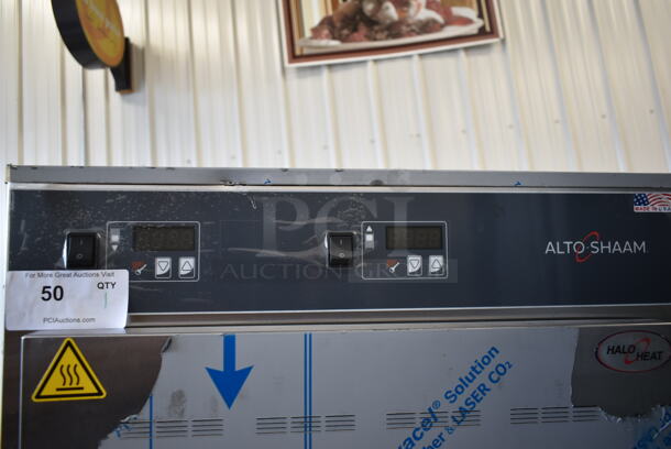 BRAND NEW SCRATCH AND DENT! 2023 Alto Shaam 1200-UP Stainless Steel Commercial 2 Half Size Door Warming Cabinet on Commercial Casters. Stock Picture Used as Gallery. 120 Volts, 1 Phase. Cannot Test Due To Cut Power Cord - Image 3 of 6