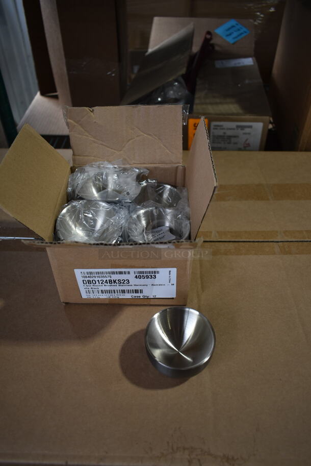 Box of 6 Cases of 12 BRAND NEW! Front of the House DBO124BKS23 Harmony 2.5 oz. Matte Black Brushed Stainless Steel Round Double Wall Ramekin - 12/Case - Image 3 of 7