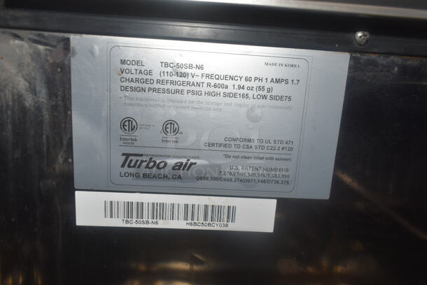 Turbo Air TBC-50SB-N6 Stainless Steel Commercial Back Bar Bottle Cooler w/ 2 Sliding Lids. 115 Volts, 1 Phase. Tested and Working! - Image 6 of 6