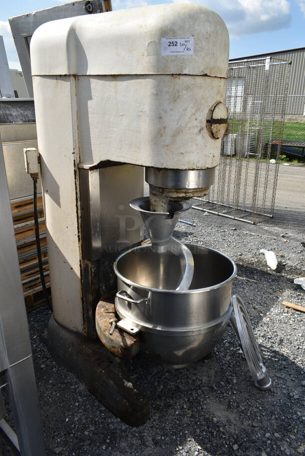 Hobart M-802 Metal Commercial Floor Style 80 Quart Planetary Dough Mixer w/ Stainless Steel Mixing Bowl, Dough Hook and 2 Paddle Attachments. 208 Volts, 3 Phase.  - Image 7 of 8