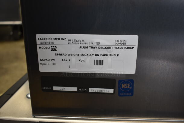 BRAND NEW SCRATCH AND DENT! 2021 Lakeside 552 Aluminum Cart for 15" x 20" Trays - 24 Tray Capacity on Commercial Casters.  - Image 6 of 6