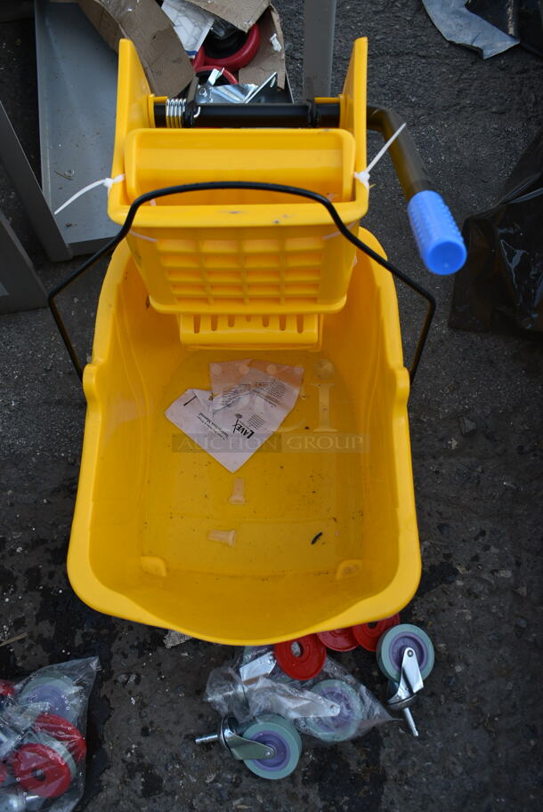 BRAND NEW SCRATCH AND DENT! Lavex Yellow Poly Mop Bucket w/ Wringing Attachment.  - Image 6 of 7