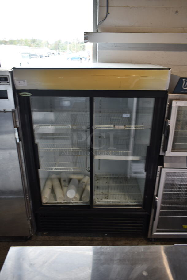 2011 Kool-it KSM-48 Metal Commercial 2 Door Reach In Cooler Merchandiser w/ Poly Coated Racks on Commercial Casters. 115 Volts, 1 Phase. Tested and Working!