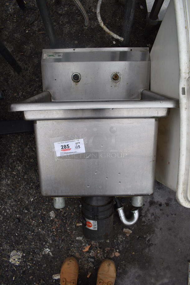 Regency Stainless Steel Commercial Single Bay Sink w/ Badger 500 Garbage Disposal. Does Not Have Legs. 22x24x36