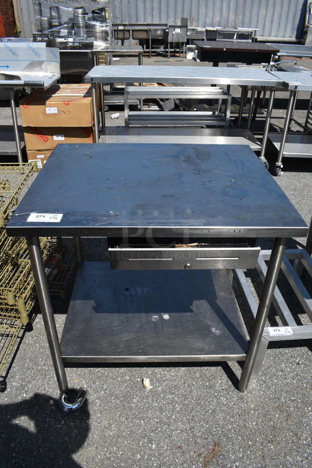 Stainless Steel Work Table With Undershelf And Pull Out Cash Drawer on Galvanized Legs