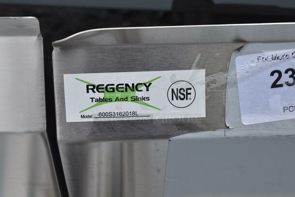 BRAND NEW SCRATCH AND DENT! Regency 600S3162018L Stainless Steel 3 Bay Sink w/ Left Side Drain Board. Bays 16x20x12. Drain Board 16.5x21.5 - Image 9 of 9