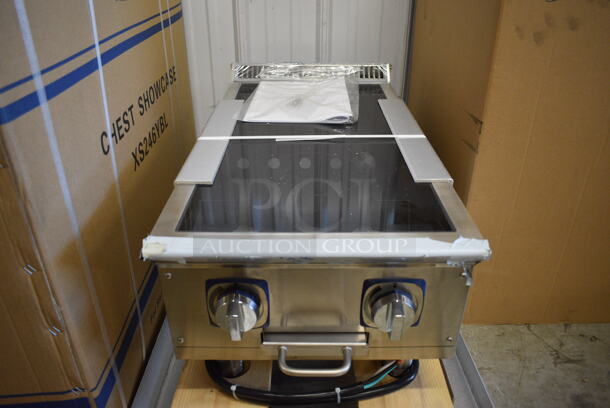 BRAND NEW IN BOX! 2017 Electrolux Model A1Z16 Stainless Steel Commercial Electric Powered 2 Burner Induction Range. 200-240 Volts, 1 Phase. 16x32x14