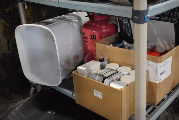 ALL ONE MONEY! Tier Lot of Various Items Including Helium Tank, White Trash Can and Poly Containers - Image 3 of 3
