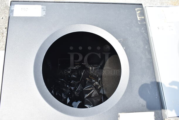 BRAND NEW SCRATCH AND DENT! Rubbermaid FGSC22EPLTBK Silhouettes Black Steel Designer Square Waste Receptacle - 40 Gallon - Image 3 of 6