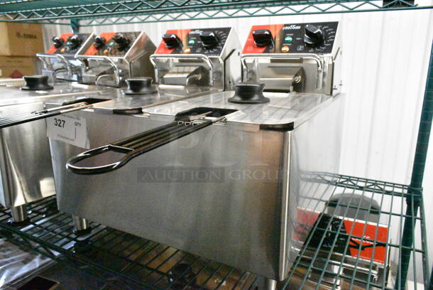 BRAND NEW SCRATCH AND DENT! 2024 Crosson CF-20 Stainless Steel Commercial Countertop Electric Powered 2 Bay Fryer w/ 2 Metal Fry Baskets and 2 Lids. 120 Volts, 1 Phase. - Image 2 of 9
