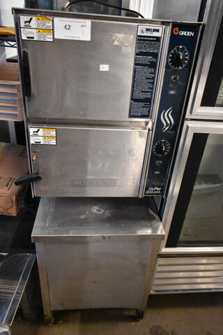 Groen HyPer Steam HY-6G Stainless Steel Commercial Propane Gas Powered 2 Deck Steam Cabinet. 90,000 BTU