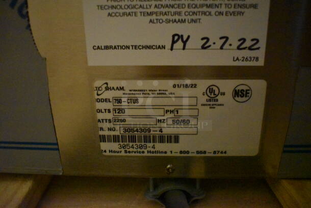 BRAND NEW! 2022 Alto Shaam 750-CTUS Halo Heat Stainless Steel Commercial 2 Door Heated Holding Cabinet. 120 Volts, 1 Phase. Tested and Working! - Image 8 of 9