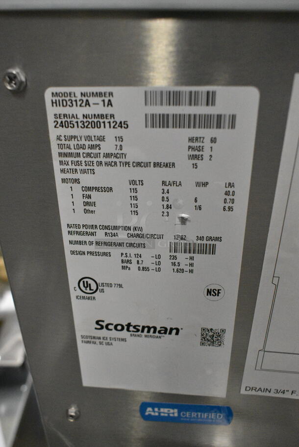 BRAND NEW SCRATCH AND DENT! 2024 Scotsman HID312A-1A Meridian Stainless Steel Commercial Countertop Ice Machine and Water Dispenser. 12 lb. Bin Storage. 115 Volts, 1 Phase.  - Image 5 of 5