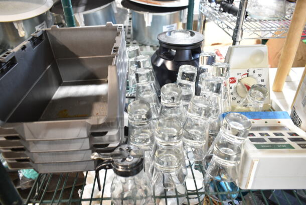 ALL ONE MONEY! Two Tier Lot of Various Items Including Metal Perforated Cups, Shot Glasses, Timer and Bins - Image 7 of 10