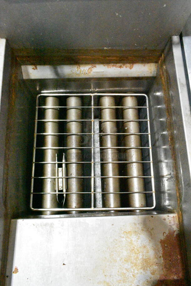 2020 Atena ATF4-N-C-S tainless Steel Commercial Floor Style Natural Gas Powered Deep Fat Fryer w/ 2 Metal Fry Baskets on Commercial Casters. 120,000 BTU.  - Image 3 of 6