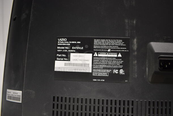 Vizio Model E472VLE 47" LCD Television. 120 Volts, 1 Phase. Buyer Must Pick Up - We Will Not Ship This Item.  - Image 3 of 4