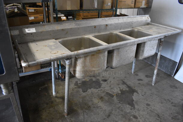 Stainless Steel Commercial 3 Bay Sink w/ Dual Drainboards. 90x28x42. Bays 16x20x12. Drainboards 16x23x1 - Image 6 of 6