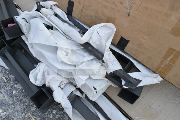 BRAND NEW SCRATCH AND DENT! Lot of Various Black Metal Pieces and Regency 600PS1596 15" x 96" Stainless Steel Wall Mounted Pot Rack with Shelf. May Be Missing Pieces. - Image 4 of 7