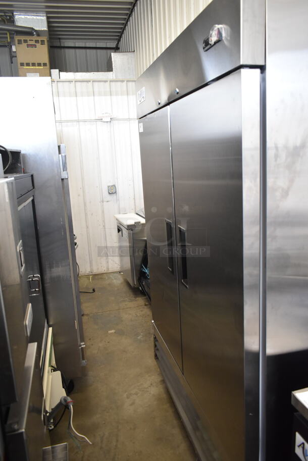 BRAND NEW SCRATCH AND DENT! 2023 Avantco 178A49RHC Stainless Steel Commercial 54" 2 Door Reach In Cooler w/ Poly Coated Racks. 115 Volts, 1 Phase. Tested and Working! - Image 3 of 7