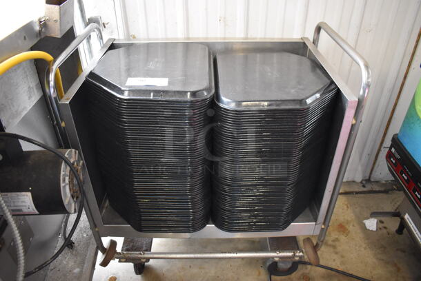 Stainless Steel Commercial Cart on Commercial Casters w/ 130 Cambro Black Trays. 32x21x35