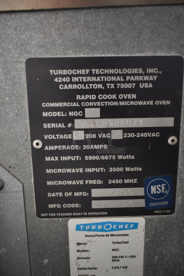 Turbochef NGC Metal Commercial Countertop Electric Powered Rapid Cook Oven. 208/240 Volts, 1 Phase.  - Image 5 of 5