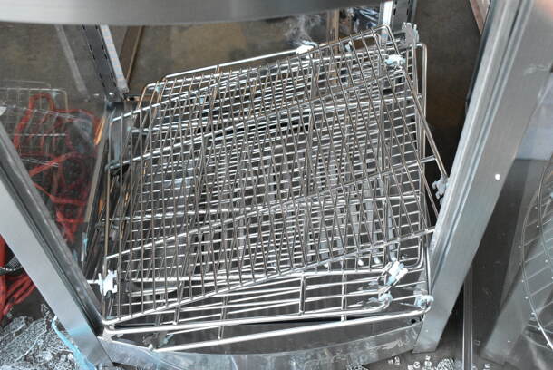 BRAND NEW SCRATCH AND DENT! ServIt 423PDW12D2S Stainless Steel Commercial Countertop 12" Self-Service Countertop Display Warmer with 4 Shelves. See Pictures for Broken / Missing Glass Panes. Tested and Working! - Image 3 of 8