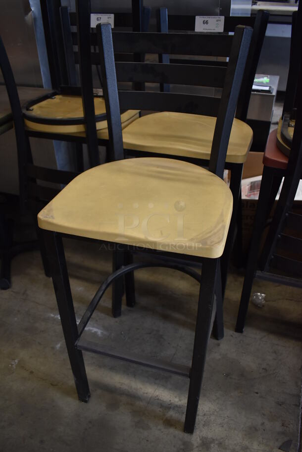 2 Black Metal Bar Height Chairs w/ Yellow Seats. 18.5x18x43.5. 2 Times Your Bid! - Image 3 of 4