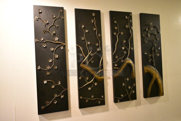 5 Various Pictures / Decor Items Including 2 Tulip Pictures, Set of 4 Piece Tree Picture, Metal Floral Decoration. 5 Times Your Bid!  - Image 2 of 4