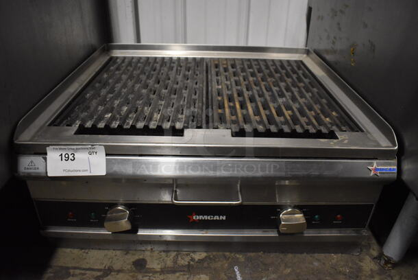 Omcan Stainless Steel Commercial Countertop Electric Powered Charbroiler Grill. 208-250 Volts, 1 Phase. 26.5x24x12