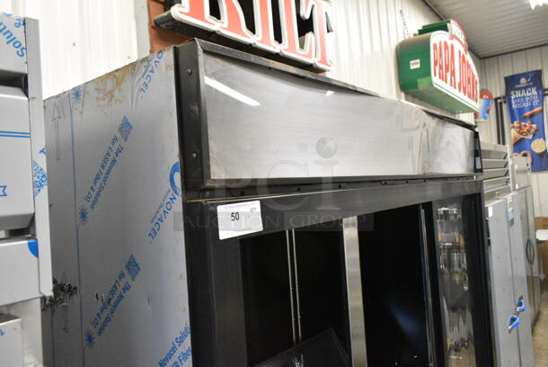 BRAND NEW SCRATCH AND DENT! Beverage Air MMR66HC-1-BB MarketMax 75" Black Glass Sliding Door Merchandiser Refrigerator with Black Interior. 2 Doors w/ Broken Glass, See Pictures. 115 Volts, 1 Phase. Tested and Powers On But Does Not Get Cold - Image 4 of 10