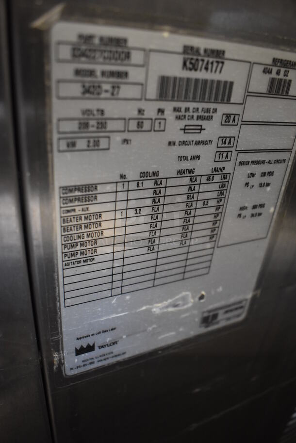 Taylor 342D-27 Stainless Steel Commercial Floor Style Air Cooled 2 Flavor Frozen Beverage Machine w/ Drink Mixer Attachment on Commercial Casters. 208-230 Volts, 1 Phase. - Image 6 of 9