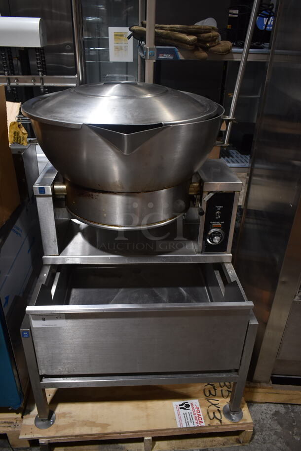 Market Forge R1600E Stainless Steel Commercial Floor Style 16 Gallon Tilting Skillet. 208 Volts, 1/3 Phase. 