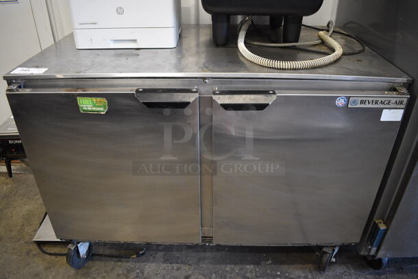 Beverage Air Model UCR48A Stainless Steel Commercial 2 Door Undercounter Cooler on Commercial Casters. 115 Volts, 1 Phase. 48x30x35. Tested and Working!