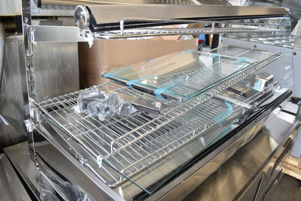 BRAND NEW SCRATCH AND DENT! ServIt 423HDM48SA Stainless Steel 48" Self / Full Service 3 Shelf Countertop Heated Display Case with Sliding Door. See Pictures for Broken Glass. 120 Volts, 1 Phase. Tested and Powers On But Does Not Get Warm - Image 5 of 7