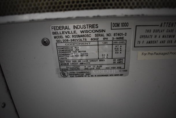 Federal Model RSSM460SC Metal Commercial Floor Style Open Grab N Go Merchandiser. 120/208-240 Volts, 1 Phase. 47.5x35.5x64 - Image 5 of 5