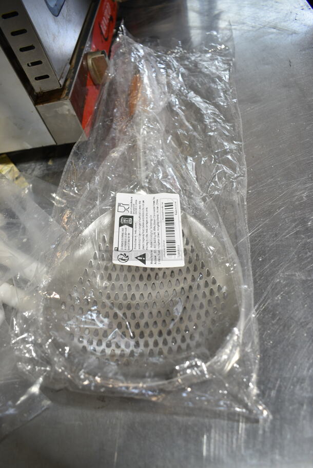 4 BRAND NEW SCRATCH AND DENT! Items Including 407TPD24RD Choice #24 Red Thumb Press Disher - 1.33 oz., 714QV12 Outset® QV12 18" Stainless Steel Ultra-Thin Slotted Turner with Bamboo Handle, Monin Syrup Pumps, Strainer. 4 Times Your Bid!  - Image 6 of 9