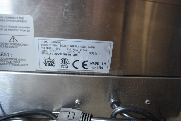 BRAND NEW IN BOX! Carnival King Model 382WCM2 Stainless Steel Commercial Countertop Double Waffle Cone Maker. 120 Volts, 1 Phase. 20x19x11 - Image 5 of 7