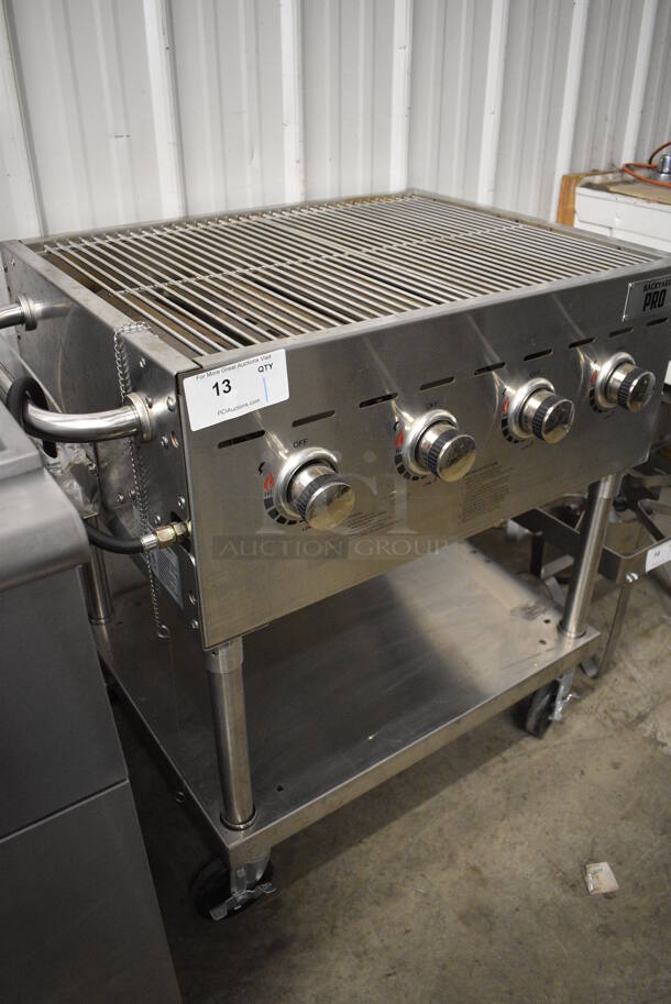 LIKE NEW! Backyard Pro Model GC402 Stainless Steel Floor Style Propane Gas Powered Outdoor Charbroiler Grill on Commercial Casters. 40x25x35 - Image 4 of 6