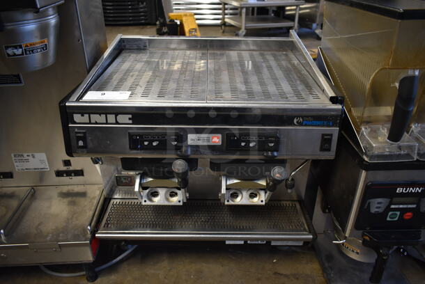 Unic TW Phoenix Stainless Steel Commercial Countertop 2 Group Espresso Machine w/ Steam Wand. 220 Volts, 1 Phase. 