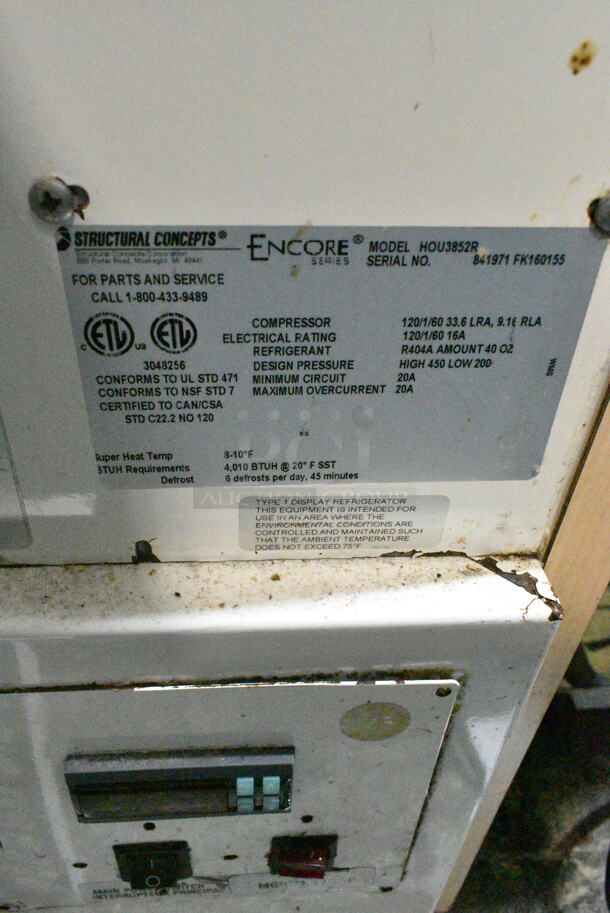 Structural Concepts HOU3852R Metal Commercial Grab N Go Merchandiser Display Case w/ Top Display Case. Front Glass Pane Does Not Stay Up. 120 Volts, 1 Phase. Tested and Working! - Image 7 of 7